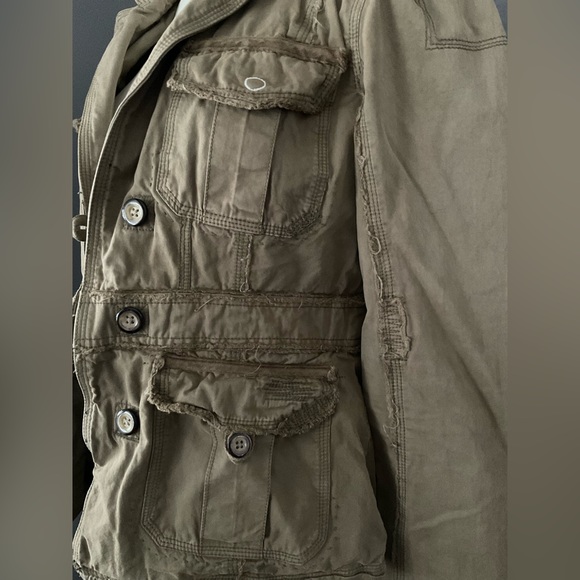 VINTAGE ● Triple Five Soul ● Olive Green Distressed Utility Jacket ● Y2K - Picture 4 of 4